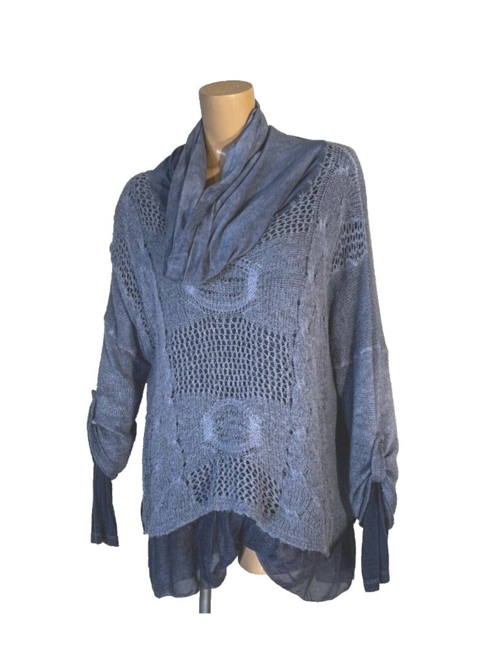 Lace The Label Sweater Mohair Large Blue Lagenlook Cowl Neck OVersized Layered